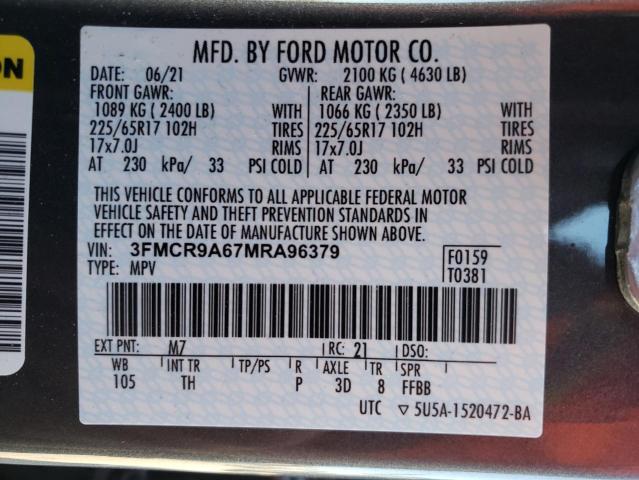 3FMCR9A67MRA96379 - 2021 FORD BRONCO SPO GRAY photo 10