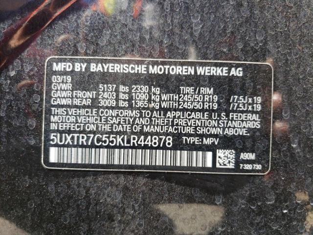 5UXTR7C55KLR44878 - 2019 BMW X3 SDRIVE3 BLACK photo 10