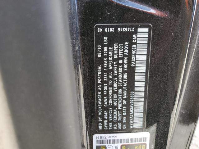 WVWFA7AH3AV025600 - 2010 VOLKSWAGEN EOS LUX 黑色 照片 10