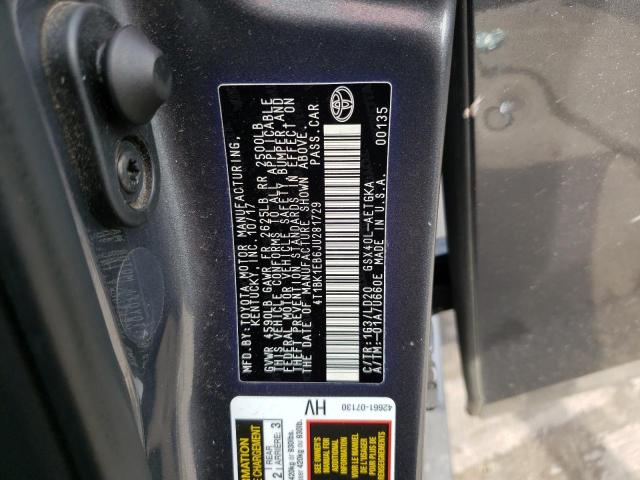 4T1BK1EB6JU281729 - 2018 TOYOTA AVALON XLE GRAY photo 10