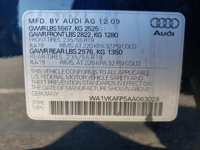 WA1VKAFP5AA063028 - 2010 AUDI Q5 PRESTIG BLUE photo 10