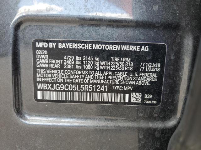 WBXJG9C05L5R51241 - 2020 BMW X1 XDRIVE2 GRAY photo 14