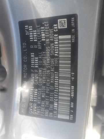 JHMFC1F73JX003817 - 2018 HONDA CIVIC EXL Gümüş foto 10