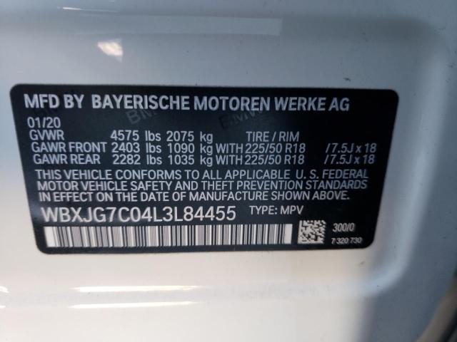 WBXJG7C04L3L84455 - 2020 BMW X1 SDRIVE2 WHITE photo 10