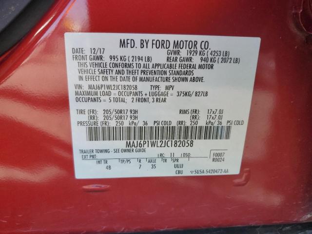 MAJ6P1WL2JC182058 - 2018 FORD ECOSPORT T RED photo 10