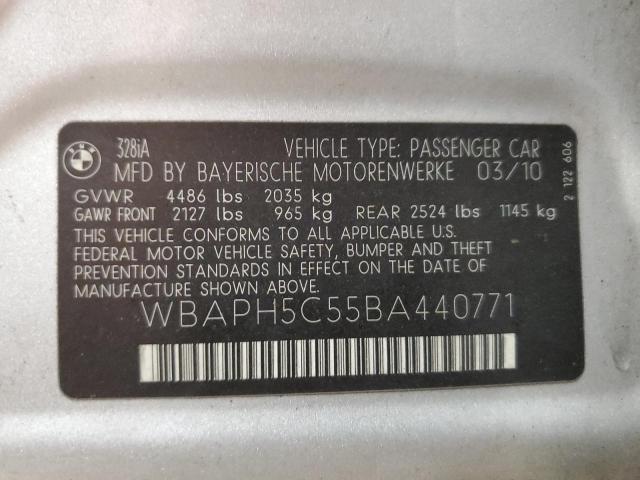 WBAPH5C55BA440771 - 2011 BMW 328 I SULE SILVER photo 10