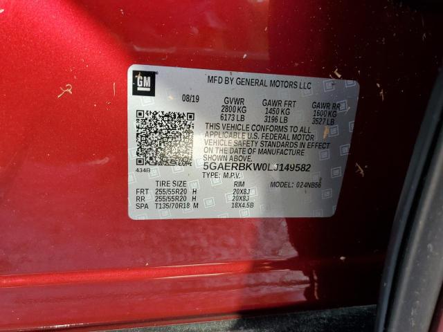 5GAERBKW0LJ149582 - 2020 BUICK ENCLAVE ES RED photo 10