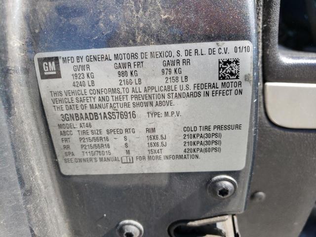 3GNBAADB1AS576916 - 2010 CHEVROLET HHR LS CHARCOAL photo 10