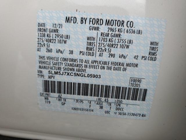 5LM5J7XC5NGL05903 - 2022 LINCOLN AVIATOR RE 白色 照片 10