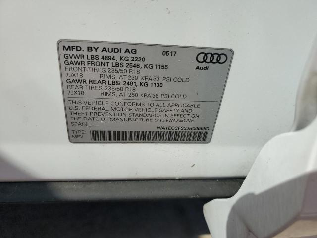 WA1ECCFS3JR005580 - 2018 AUDI Q3 PREMIUM WHITE photo 10