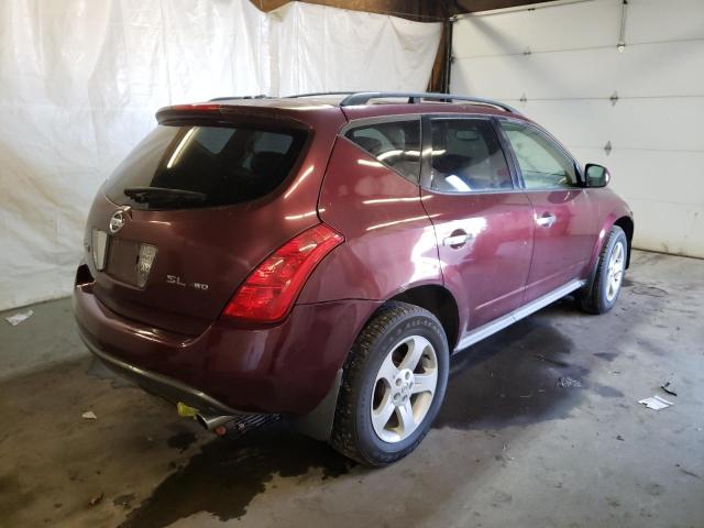 JN8AZ08W85W434288 - 2005 NISSAN MURANO BURGUNDY photo 4