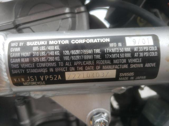 JS1VP52A722104037 - 2002 SUZUKI SV650 S SILVER photo 10