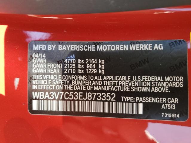 WBA3V7C53EJ873352 - 2014 BMW 428 I SULE RED photo 10
