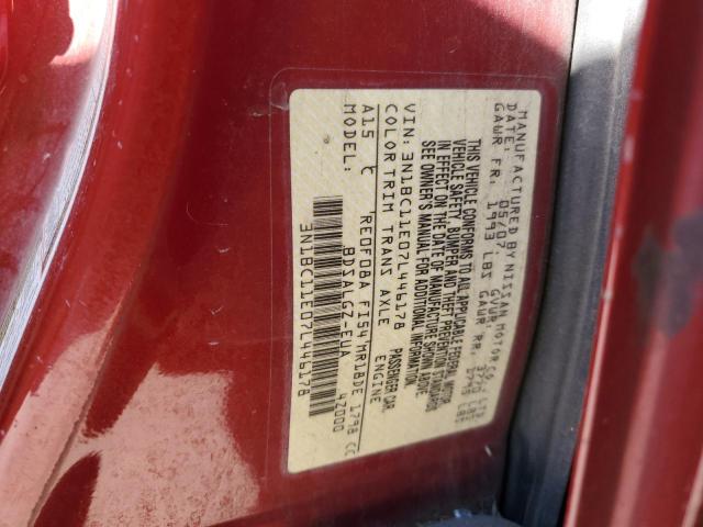 3N1BC11E07L446178 - 2007 NISSAN VERSA S RED photo 10