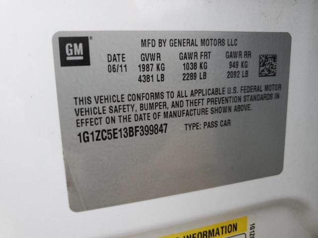 1G1ZC5E13BF399847 - 2011 CHEVROLET MALIBU 1LT თეთრი ფოტო 10