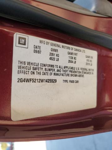 2G4WF5212W1425529 - 1998 BUICK REGAL GS BURGUNDY photo 10