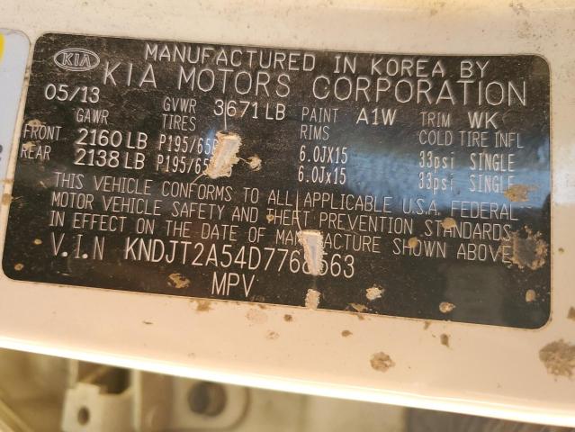 KNDJT2A54D7768563 - 2013 KIA SOUL WHITE photo 10