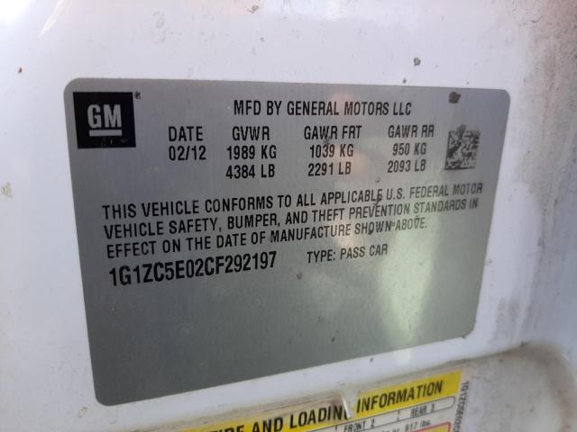 1G1ZC5E02CF292197 - 2012 CHEVROLET MALIBU 1LT Ақ фото 10