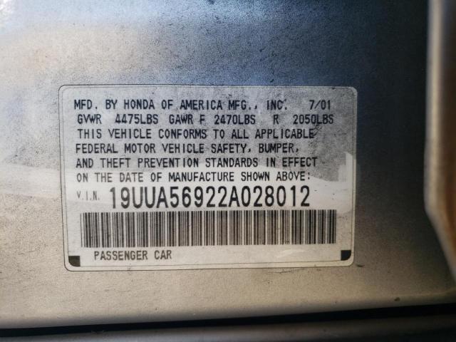 19UUA56922A028012 - 2002 ACURA 3.2TL TYPE SILVER photo 10