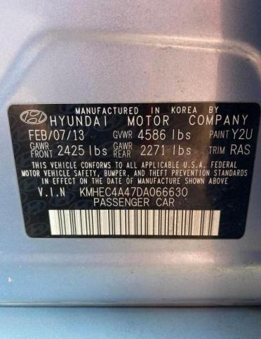 KMHEC4A47DA066630 - 2013 HYUNDAI SONATA HYB GRAY photo 10