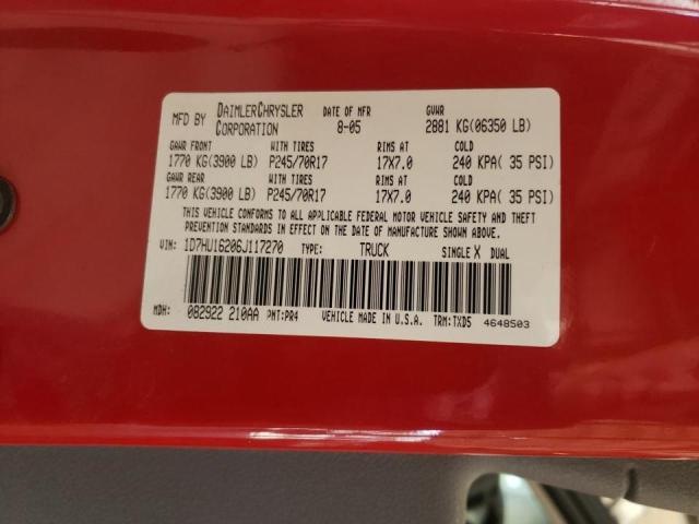 1D7HU16206J117270 - 2006 DODGE RAM 1500 S RED photo 10