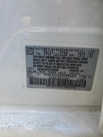 3N1AB7AP4FY326498 - 2015 NISSAN SENTRA 4D WHITE photo 10