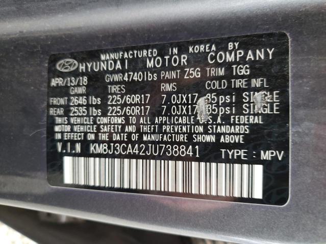 KM8J3CA42JU738841 - 2018 HYUNDAI TUCSON SEL GRAY photo 10