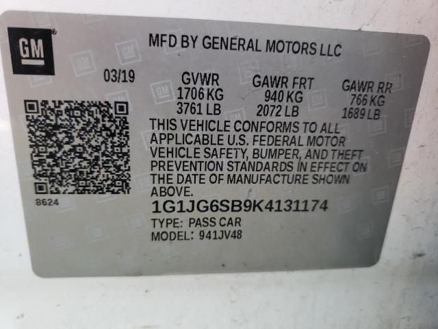 1G1JG6SB9K4131174 - 2019 CHEVROLET SONIC WHITE photo 14