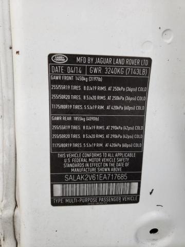 SALAK2V61EA717685 - 2014 LAND ROVER LR4 HSE LU WHITE photo 10