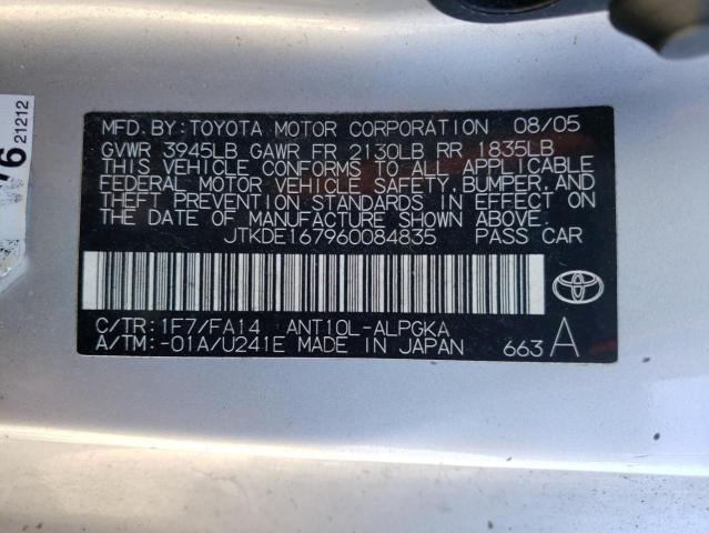 JTKDE167960084835 - 2006 TOYOTA SCION TC 银色 照片 10