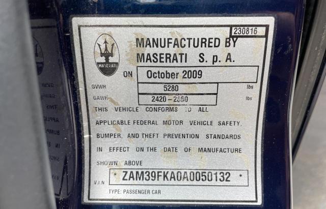 ZAM39FKA0A0050132 - 2010 MASERATI QUATTROPOR BLUE photo 10