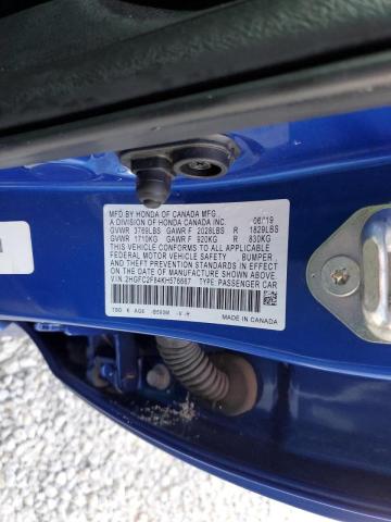 2HGFC2F84KH576667 - 2019 HONDA CIVIC SPOR BLUE photo 10