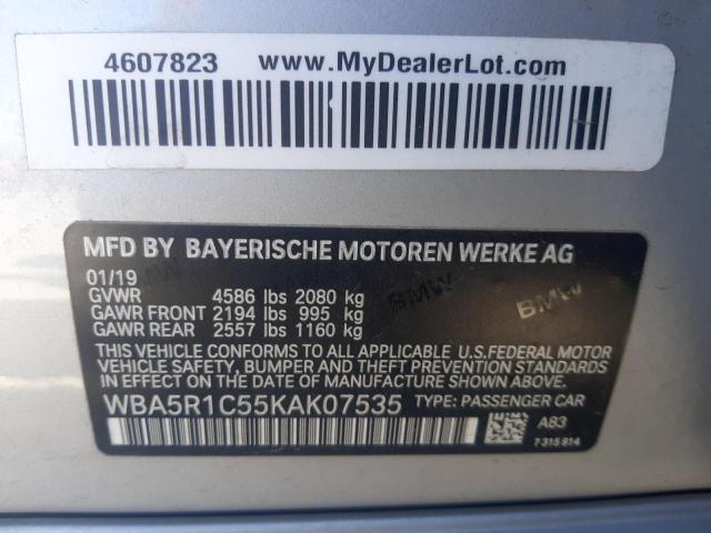 WBA5R1C55KAK07535 - 2019 BMW 330I SILVER photo 10