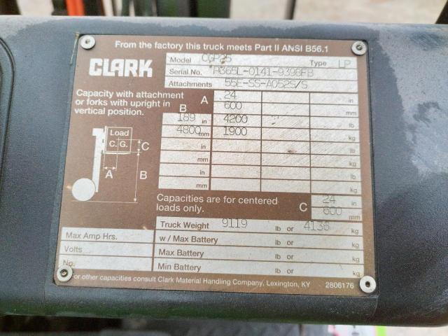 P365L01419398FB - 2006 CLARK FORKLIFT FORKLIFT GREEN photo 10