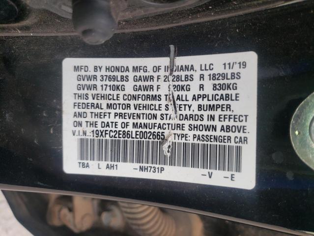 19XFC2E86LE002665 - 2020 HONDA CIVIC SPOR BLACK photo 10