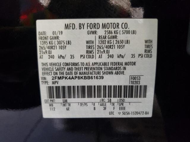 2FMPK4AP8KBB61639 - 2019 FORD EDGE ST BLACK photo 10