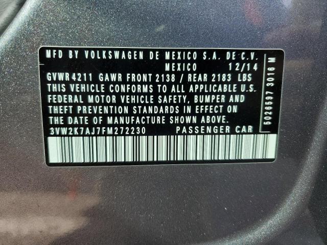 3VW2K7AJ7FM272230 - 2015 VOLKSWAGEN JETTA BASE GRAY photo 10