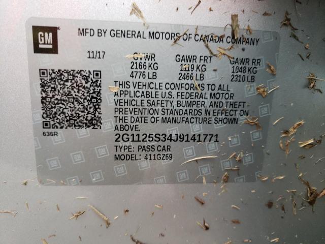 2G1125S34J9141771 - 2018 CHEVROLET IMPALA PRE ვერცხლისფერი ფოტო 10