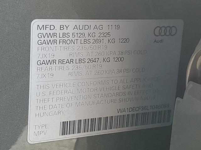 WA1DECF36L1046088 - 2020 AUDI Q3 PREMIUM GRAY photo 10