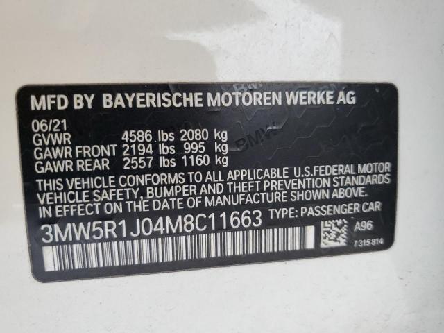 3MW5R1J04M8C11663 - 2021 BMW 330I WHITE photo 13