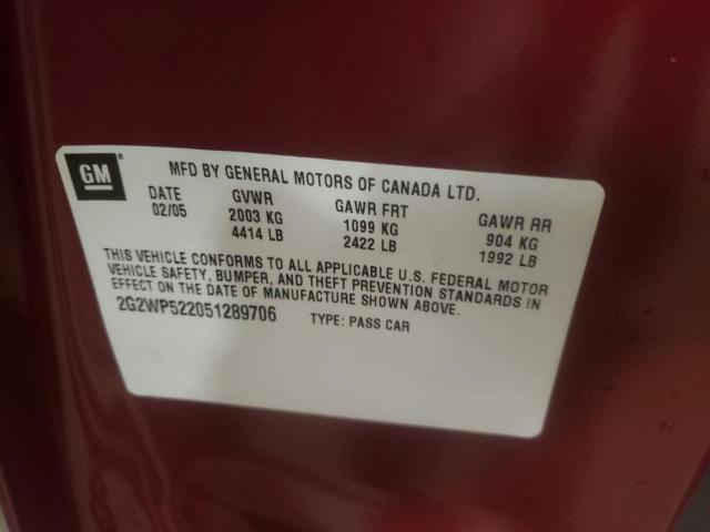 2G2WP522051289706 - 2005 PONTIAC GRAND PRIX წითელი ფოტო 10