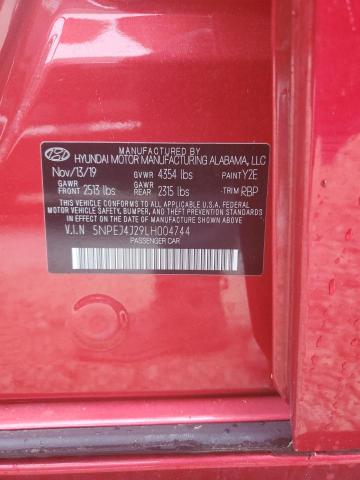 5NPEJ4J29LH004744 - 2020 HYUNDAI SONATA SEL RED photo 10