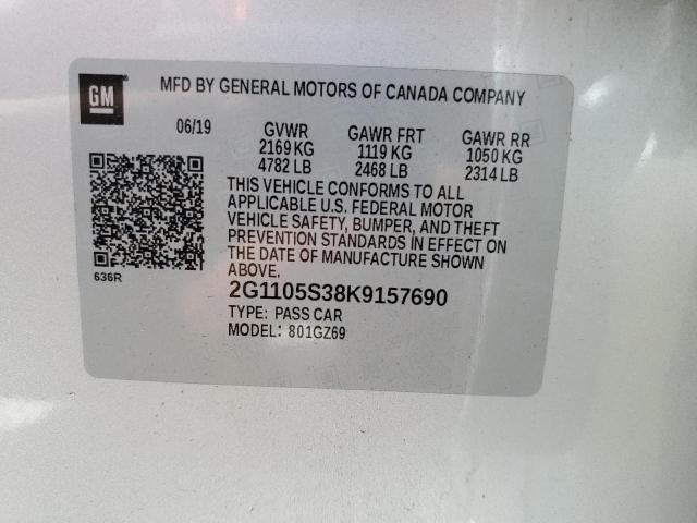 2G1105S38K9157690 - 2019 CHEVROLET IMPALA PRE ვერცხლისფერი ფოტო 10