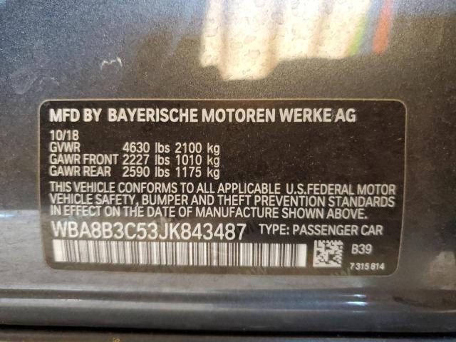 WBA8B3C53JK843487 - 2018 BMW 340 I GRAY photo 10