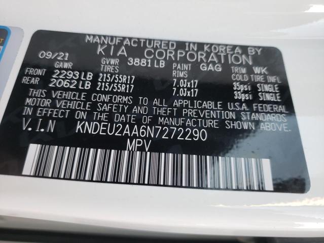 KNDEU2AA6N7272290 - 2022 KIA SELTOS S WHITE photo 10