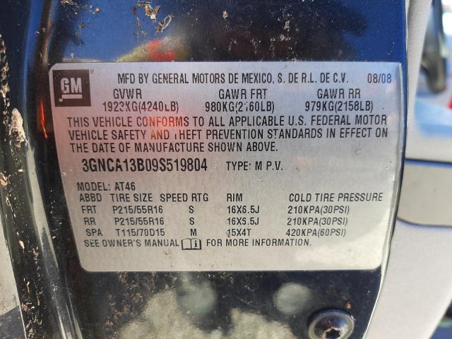 3GNCA13B09S519804 - 2009 CHEVROLET HHR LS BLACK photo 10