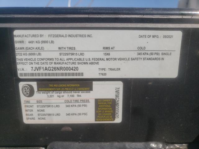 7JVF1AG26NR000420 - 2022 TRAL TRAILER BLACK photo 10