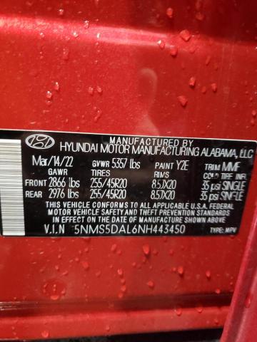 5NMS5DAL6NH443450 - 2022 HYUNDAI SANTA FE C RED photo 10