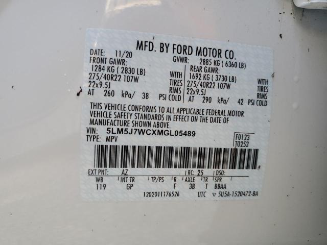 5LM5J7WCXMGL05489 - 2021 LINCOLN AVIATOR RE 白色 照片 10