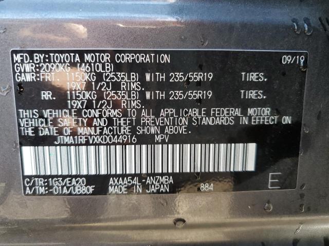 JTMA1RFVXKD044916 - 2019 TOYOTA RAV4 XLE P GRAY photo 10